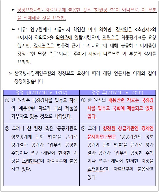 조선일보 보도자료 정정요청 관련기사내용 | 자세한 사항은 하단 내용 참조